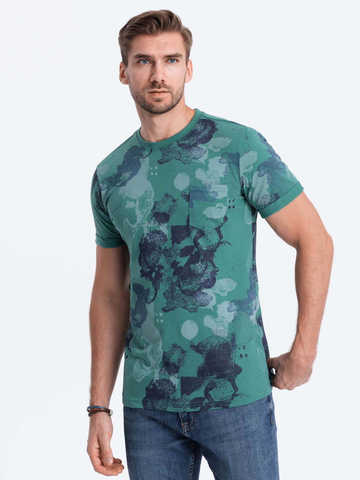 Tricou cu imprimeu pentru barbati S1377 - verde