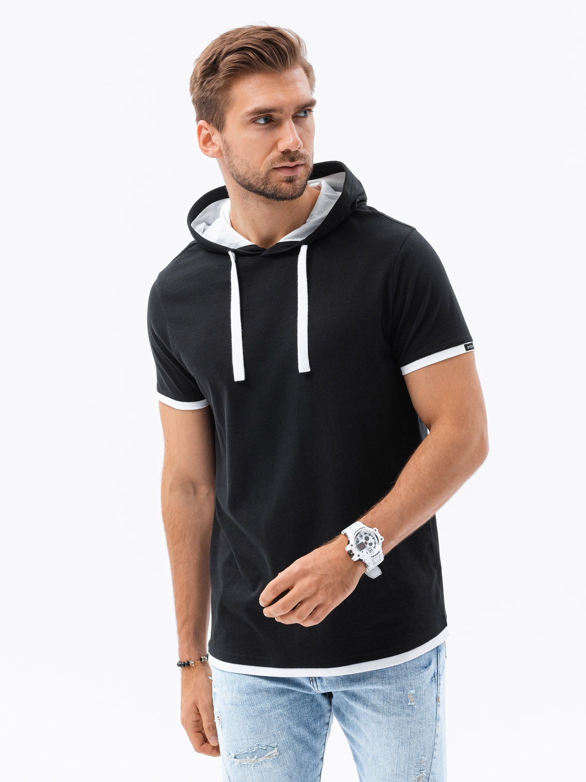 Tricou cu gluga S1376 - negru