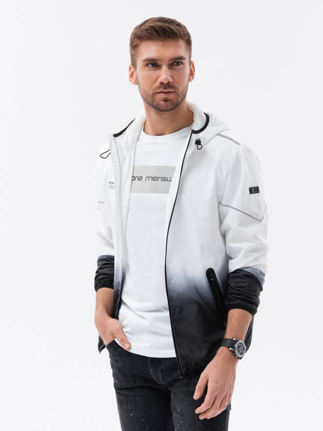 Jachetă sport pentru bărbați cu efect ombre - alb și negru V4 OM-JANP-0104