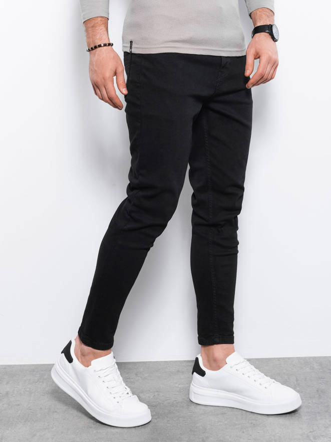 Pantaloni de bărbați SLIM FIIT din denim fără rupturi - negru V11 OM-PADP-0148