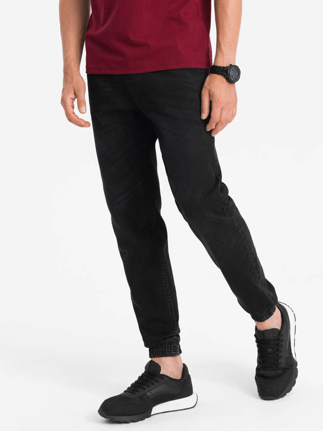 Pantaloni jogger din denim pentru bărbați - negru OM-PADJ-0106