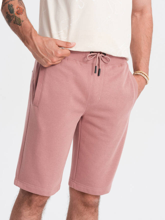 Pantaloni scurți de trening pentru bărbați BASIC din bumbac - roz închis V4 OM-SRBS-0149