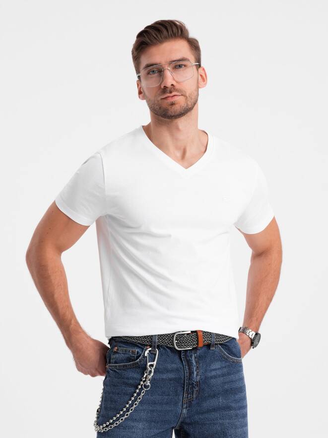 Tricou bărbătesc V-NECK cu elastan - alb V1 OM-TSCT-0106