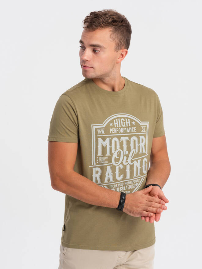 Tricou bărbătesc din bumbac imprimat - olive V2 S1735