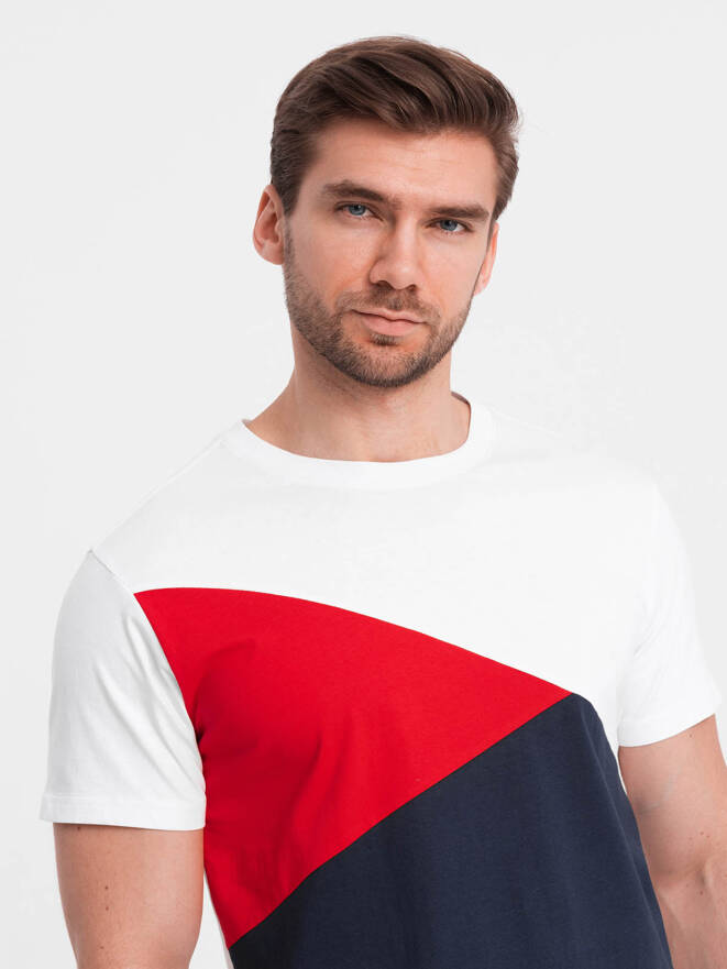 Tricou tricolor din bumbac pentru bărbați - alb și navy V3 OM-TSCT-0174