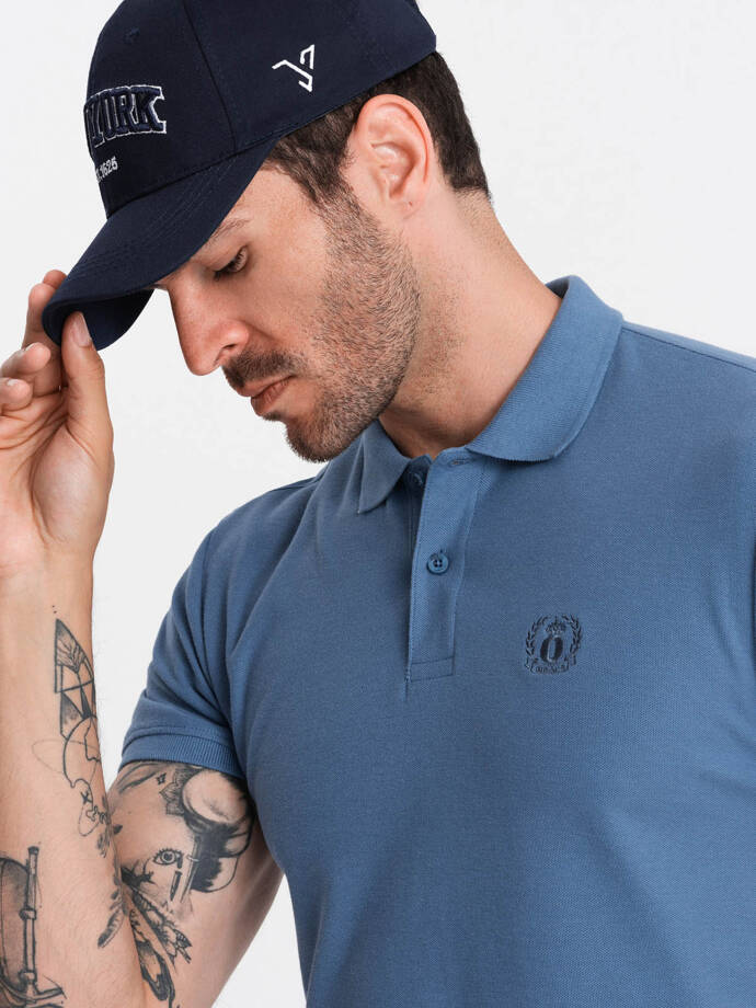 BASIC tricou polo pentru bărbați, tricou piqué monocolor - albastru V16 OM-POBS-0100