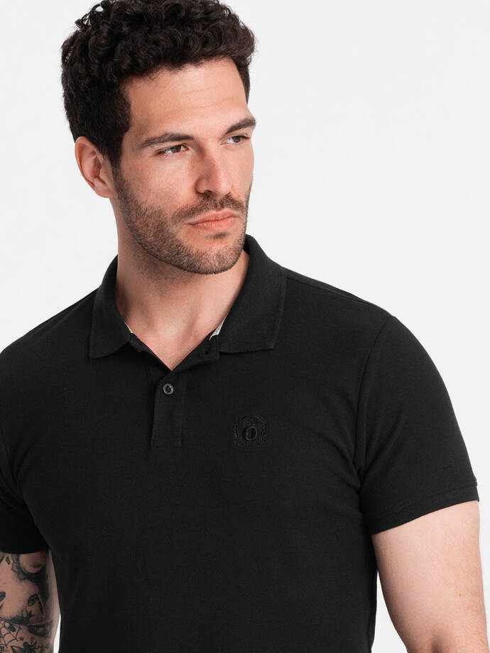 BASIC tricou polo pentru bărbați, tricou piqué monocolor - negru V1 OM-POBS-0100