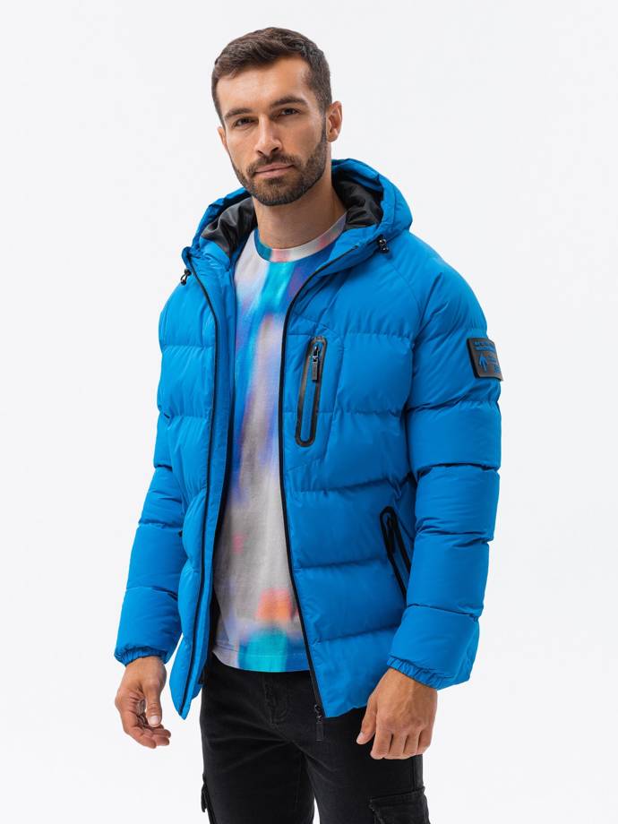 Jachetă izolată pentru bărbați cu glugă - albastru V2 OM-JAHP-0122