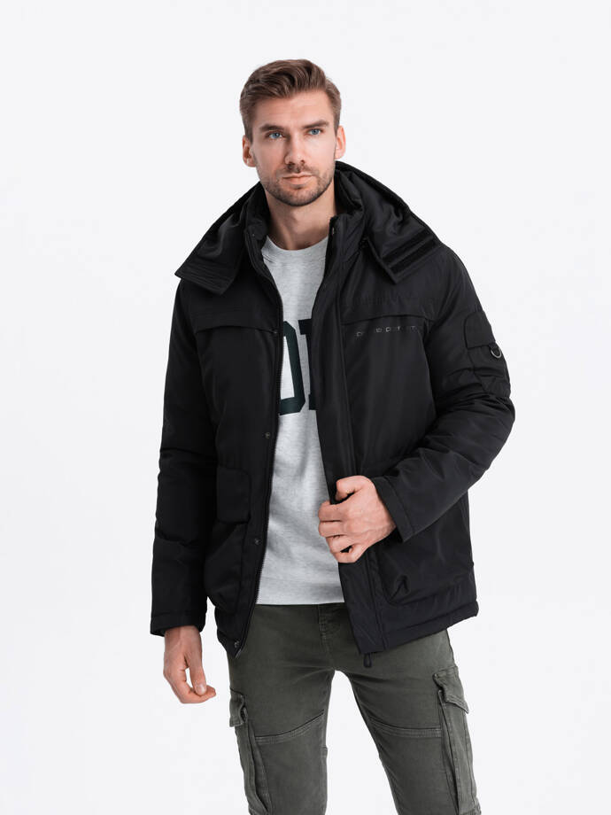 Jachetă izolată pentru bărbați cu glugă - negru V5 OM-JAHP-0128