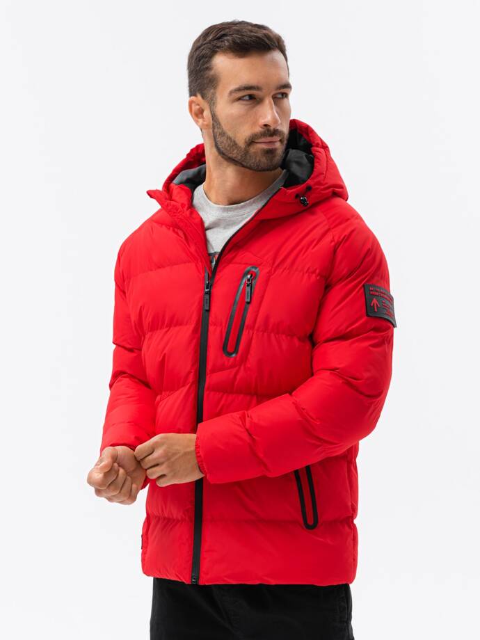Jachetă izolată pentru bărbați cu glugă - roșu V5 OM-JAHP-0122