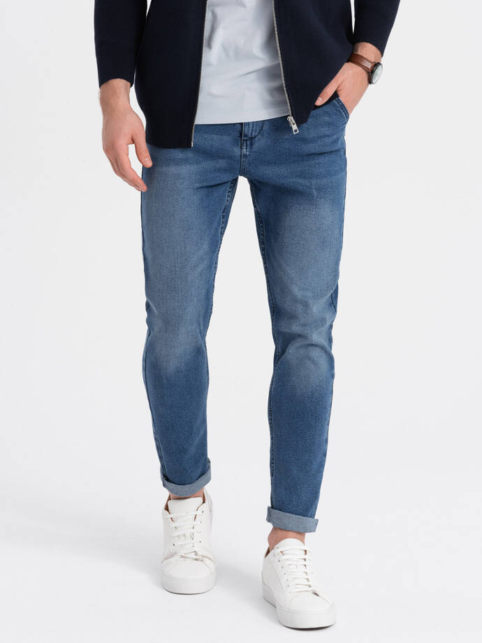 Pantaloni bărbătești SKINNY FIT din denim cu buzunare chino - albastru V6 OM-PADP-0100