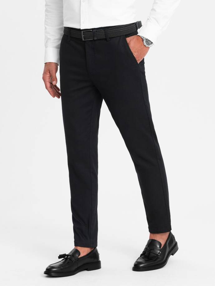 Pantaloni chino SLIM FIT pentru bărbați SLIM FIT cu textură fină - negru V5 OM-PACP-0190