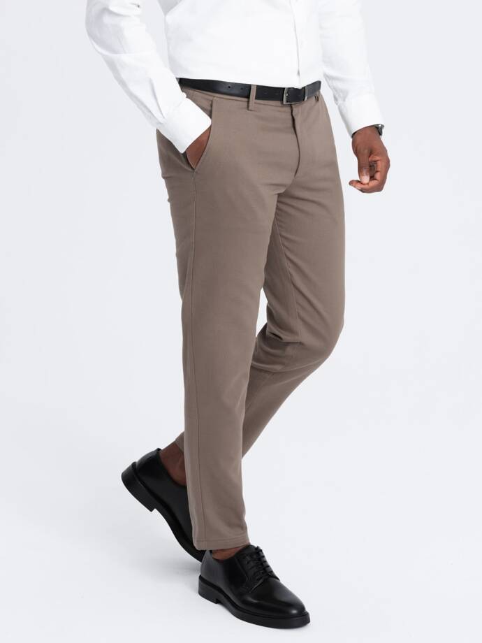 Pantaloni chino SLIM FIT pentru bărbați cu textură fină - cenușiu V1 OM-PACP-0190