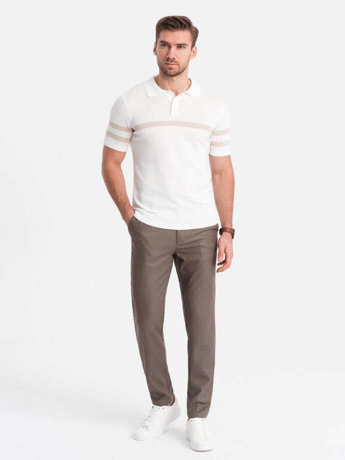 Pantaloni chino clasic pentru bărbați SLIM FIT - bej închis V2 OM-PACP-0182