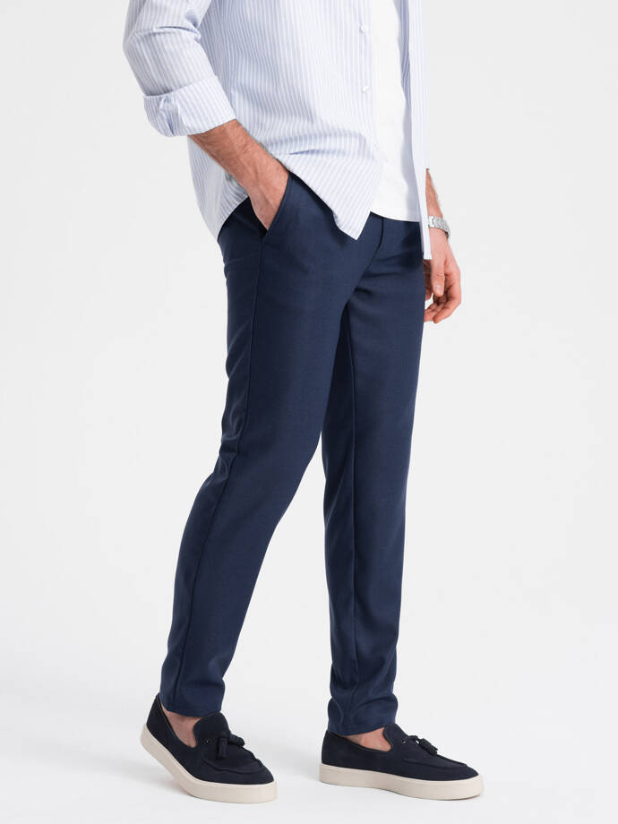 Pantaloni chino clasici pentru bărbați SLIM FIT - albastru marin V1 OM-PACP-0182