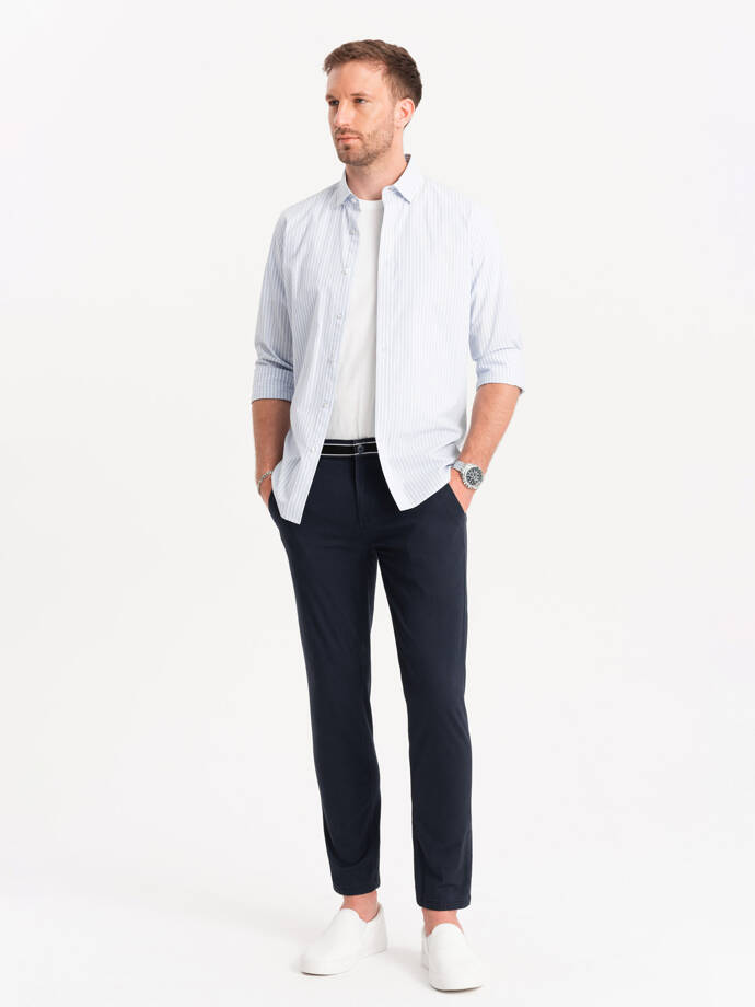 Pantaloni chino pentru bărbați cu talie decorativă - albastru marin V2 OM-PACP-0118