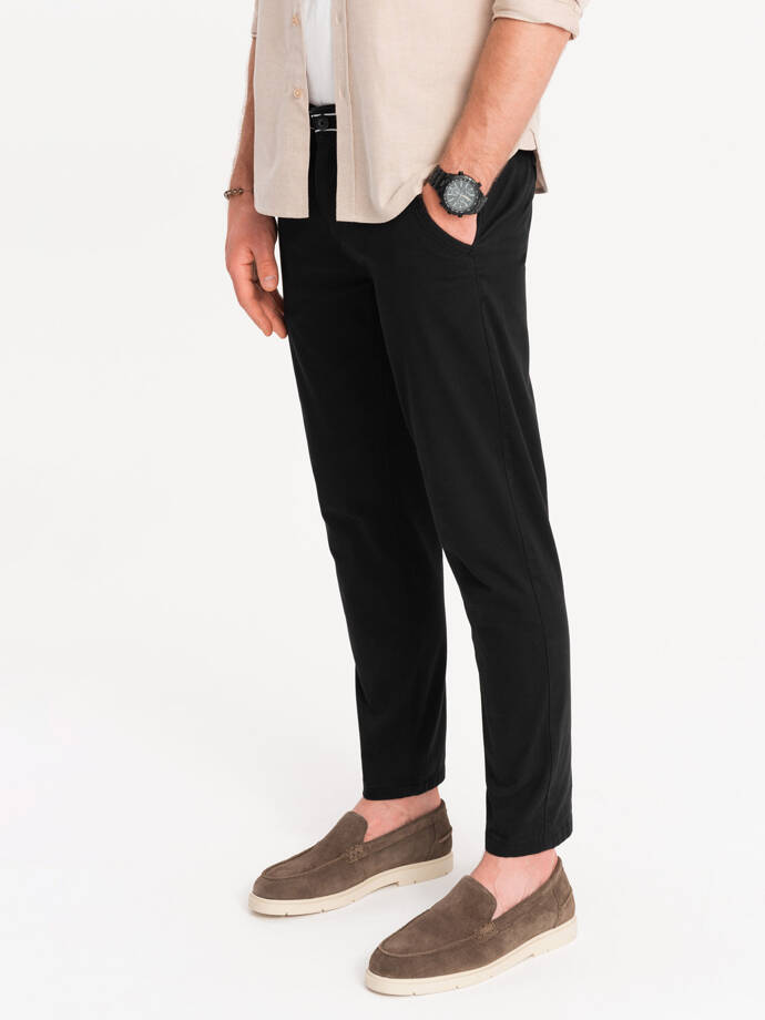 Pantaloni chino pentru bărbați cu talie decorativă - negru V1 OM-PACP-0118