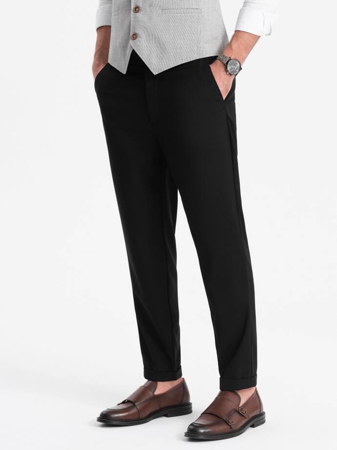 Pantaloni chino pentru bărbați cu talie elastică SLIM FIT - negru V4 OM-PACP-0157