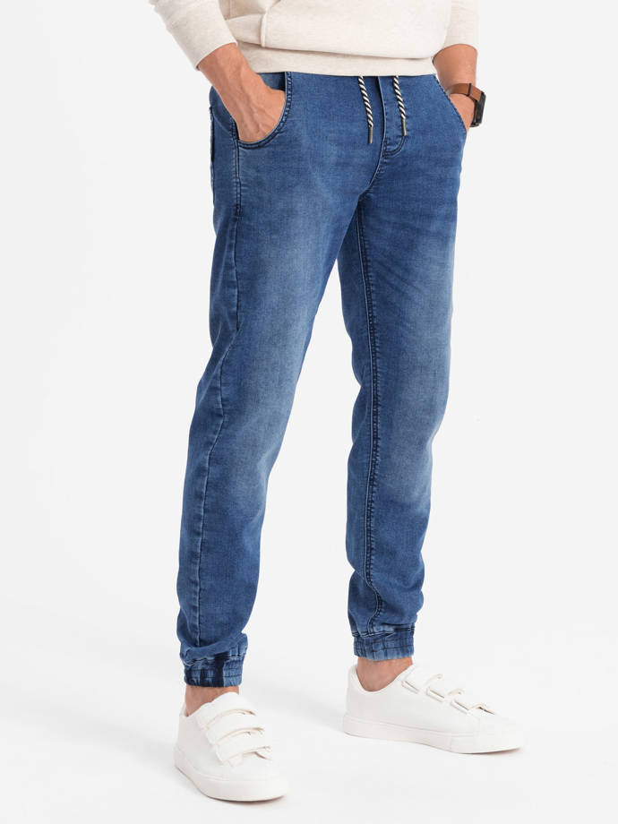 Pantaloni jogger din denim pentru bărbați - albastru deschis OM-PADJ-0106