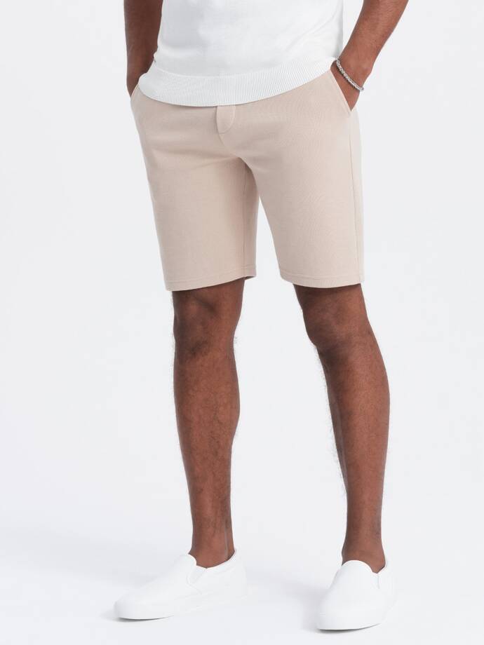 Pantaloni scurți bărbătești din tricot structurat cu buzunare chino - bej V2 OM-SRCS-0128