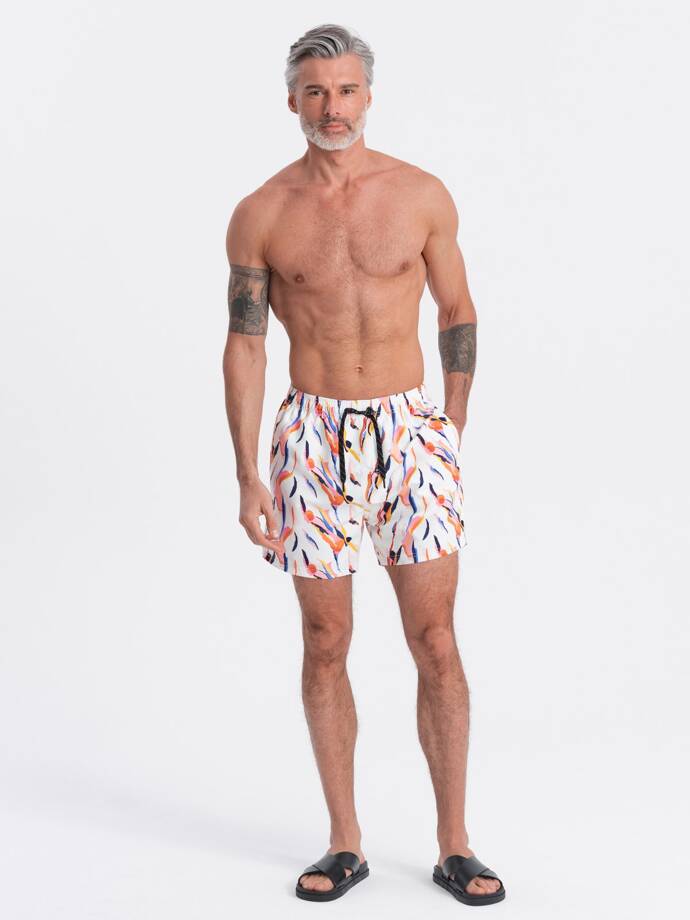 Pantaloni scurți de baie pentru bărbați cu imprimeu colorat - alb V2 OM-SRBS-0140
