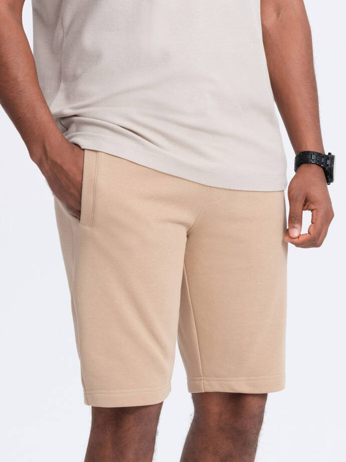 Pantaloni scurți de trening din bumbac BASIC pentru bărbați - bej V6 OM-SRBS-0149