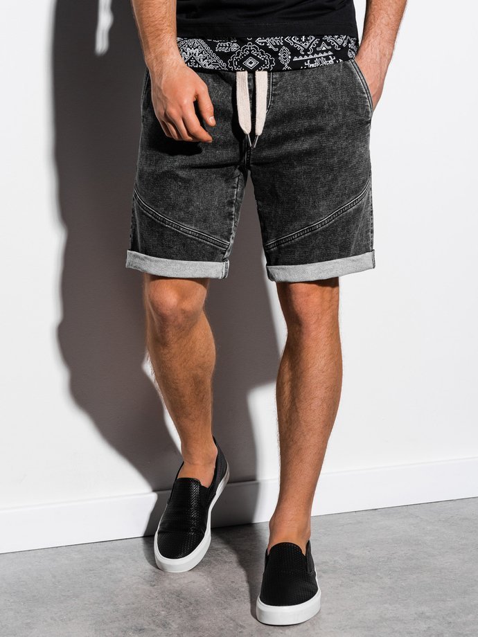 Pantaloni scurti din denim barbati - negru W219