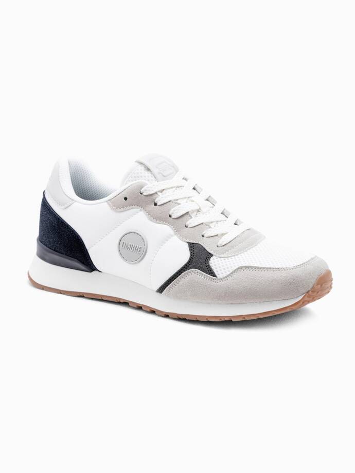 Pantofi de bărbați adidași din materiale combinate și plasă - alb și albastru marin V3 OM-FOSL-0155