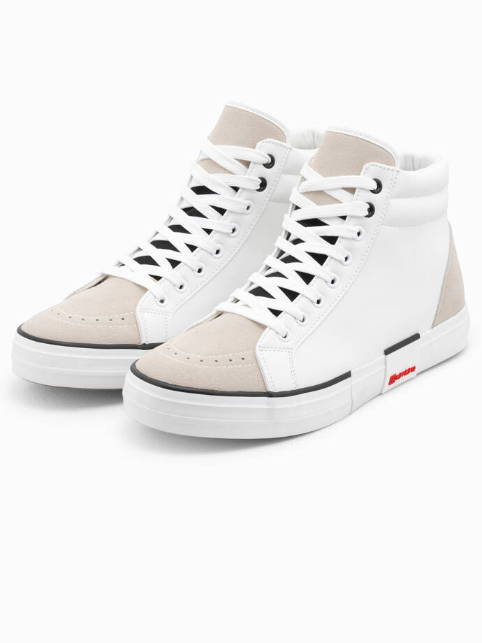 Pantofi de gleznă pentru bărbați din materiale combinate - alb și bej V1 OM-FOTH-0127