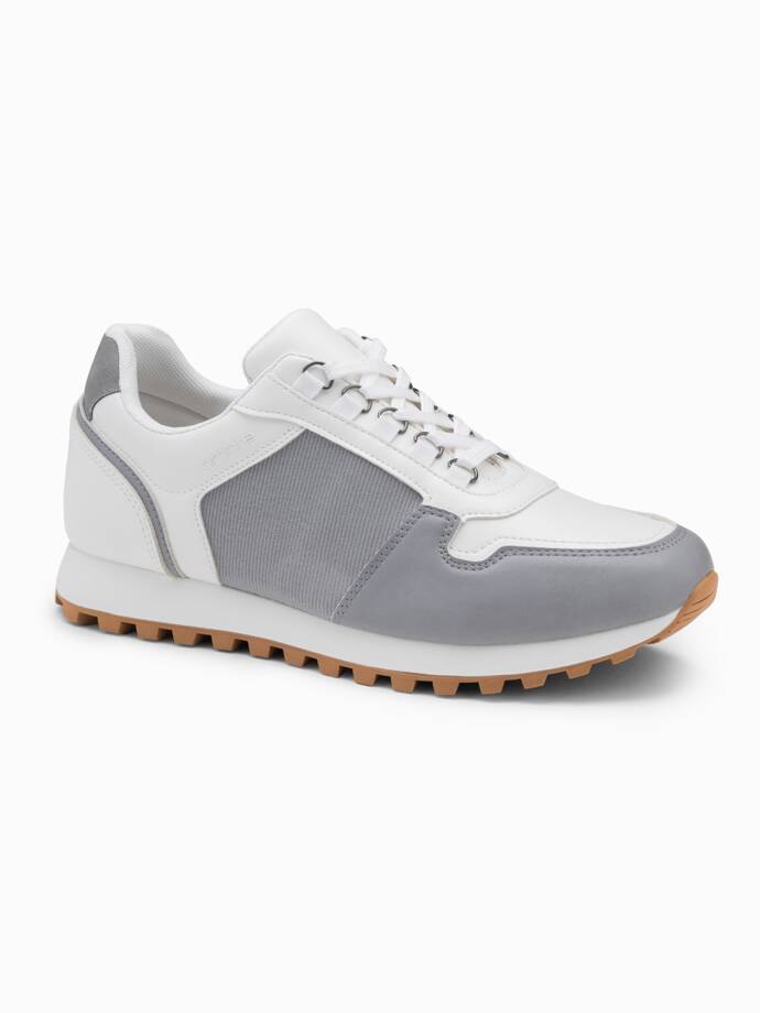 Pantofi sport Patchwork pentru bărbați din materiale combinate - alb și gri V3 OM-FOSL-0144