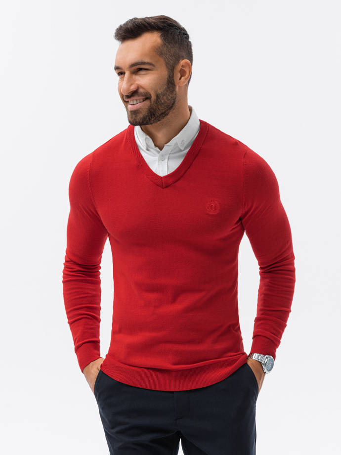 Pulover pentru bărbați cu guler alb - roșu V4 E120