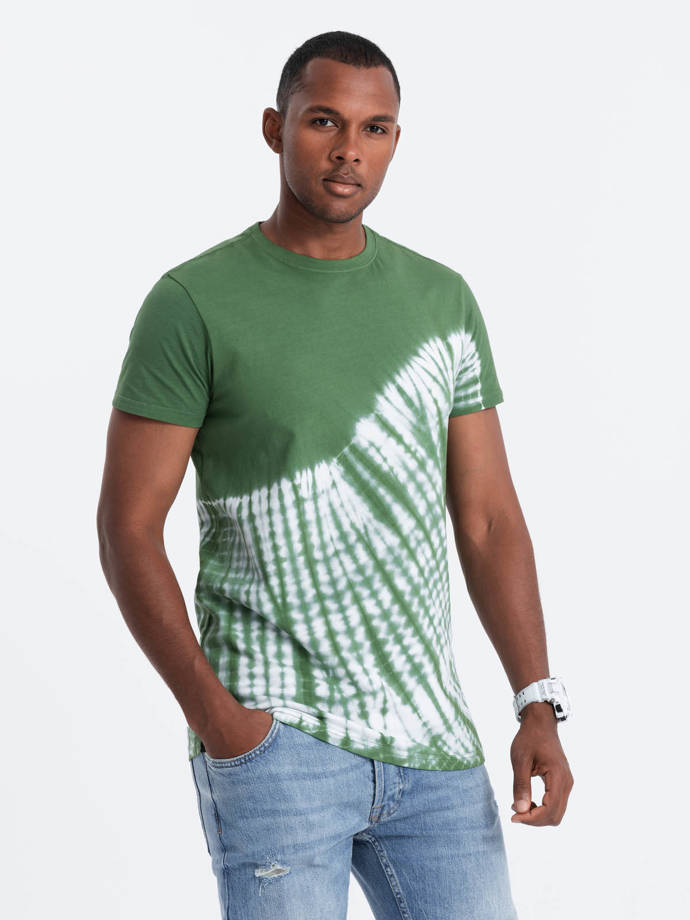 Tricou TIE DYE din bumbac pentru bărbați - verde V3 S1617