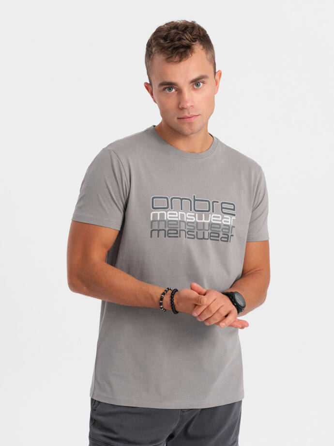 Tricou bărbătesc din bumbac imprimat - gri V2 OM-TSPT-0160