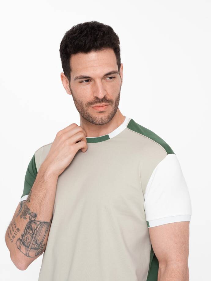 Tricou bărbătesc din elastan cu mâneci colorate - verde V5 OM-TSCT-0176