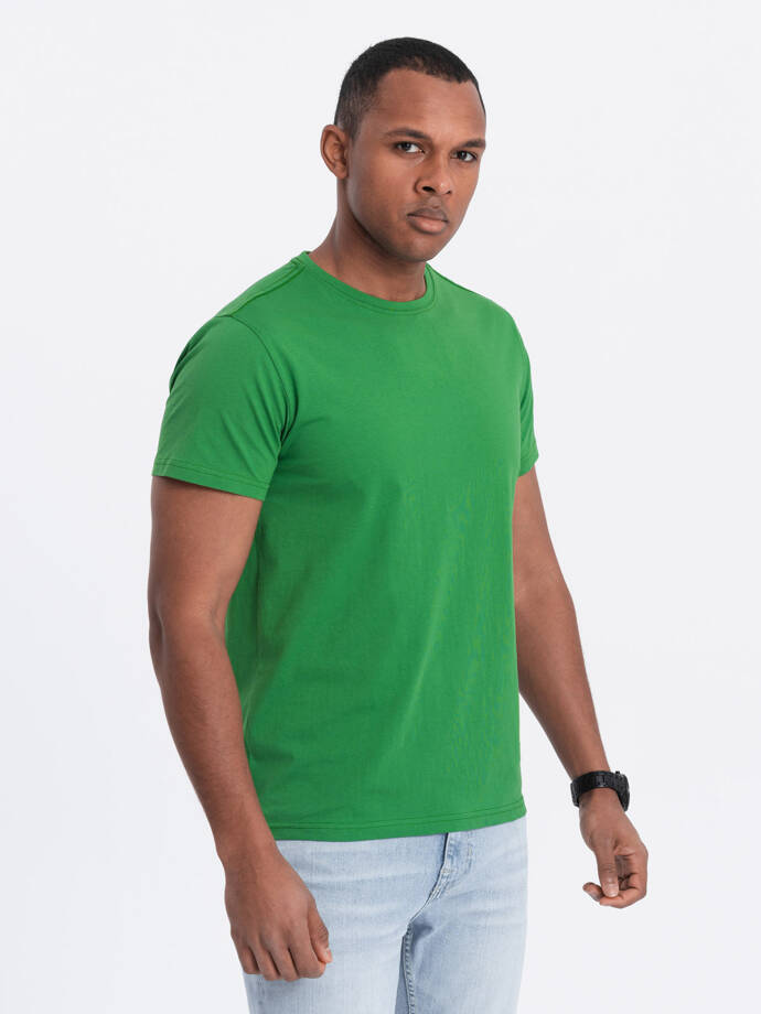 Tricou clasic din bumbac pentru bărbați BASIC - verde V20 OM-TSBS-0146
