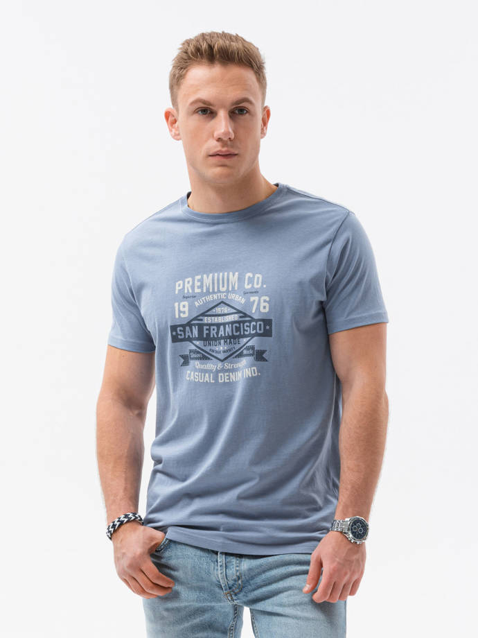 Tricou cu imprimeu pentru barbati V-20C- albastru S1434