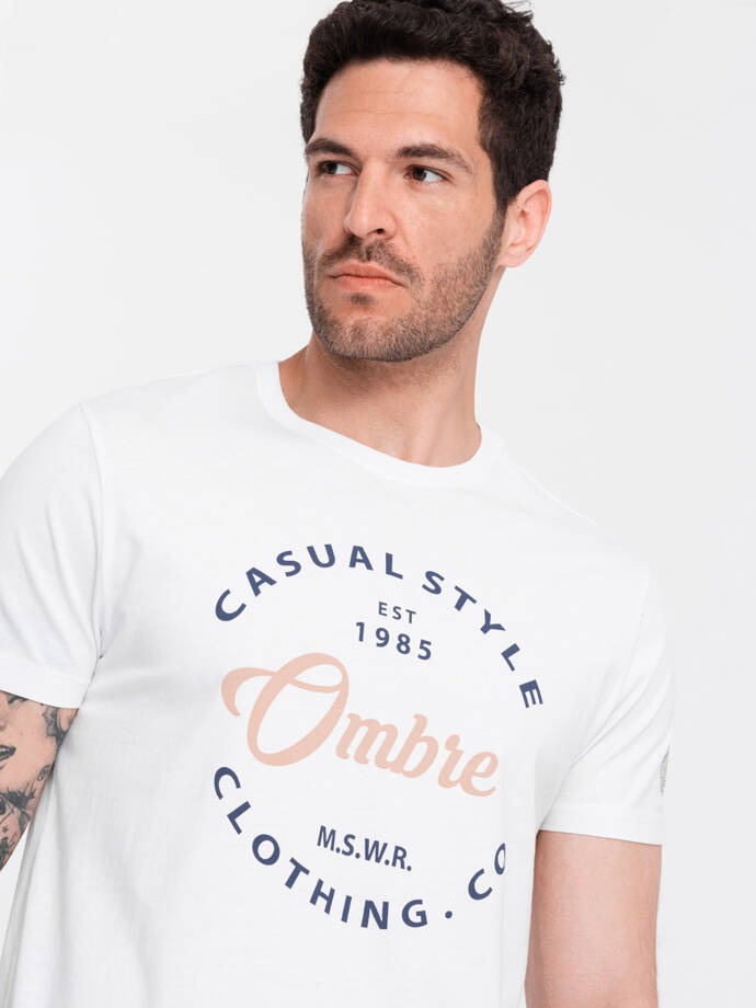 Tricou imprimat Ombre Casual Style pentru bărbați - alb V1 OM-TSPT-0144