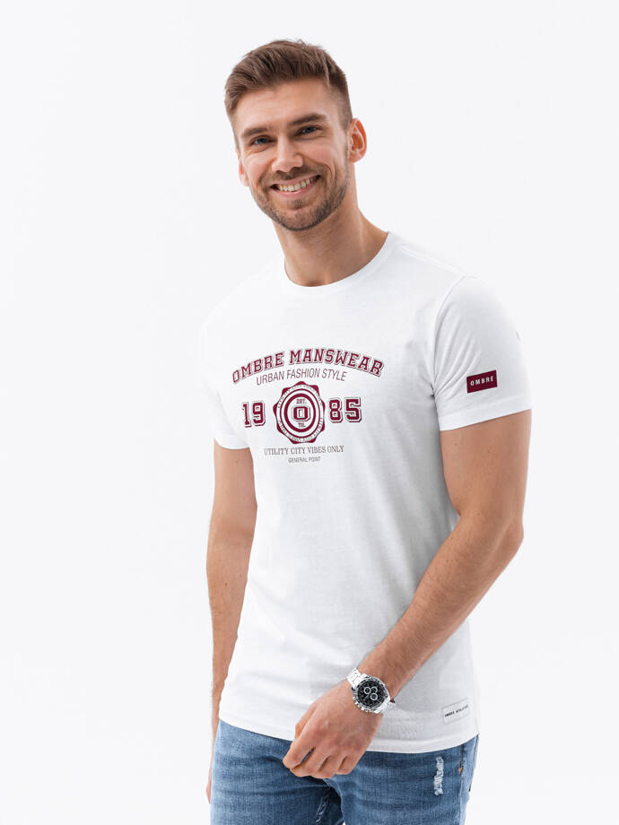 Tricou pentru bărbați cu imprimeu universitar - alb V1 OM-TSPT-0137