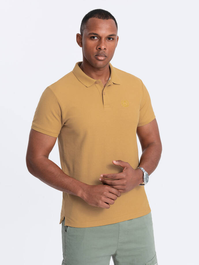 Tricou polo BASIC pentru bărbați BASIC, tricou piqué monocolor - muștar V8 OM-POBS-0100