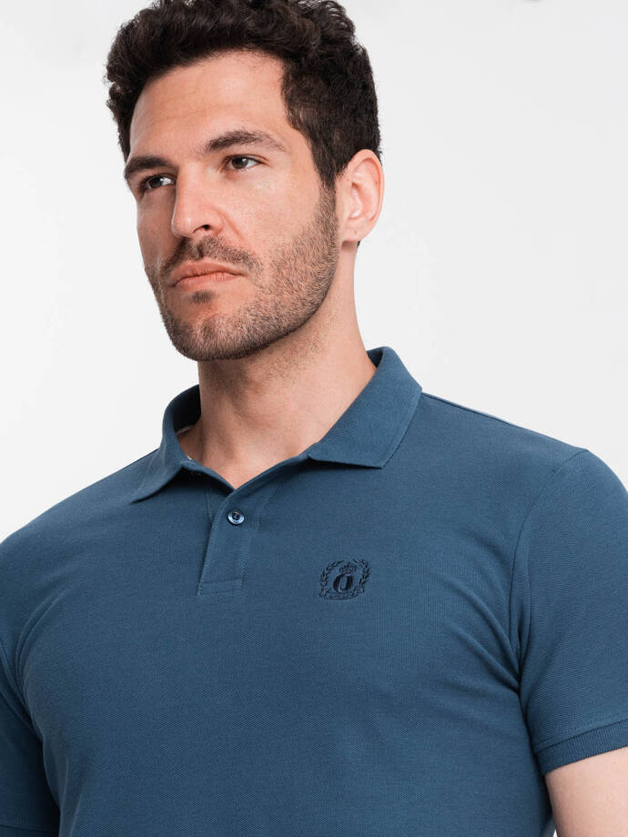 Tricou polo BASIC pentru bărbați, tricou piqué monocolor - albastru închis V13 OM-POBS-0100