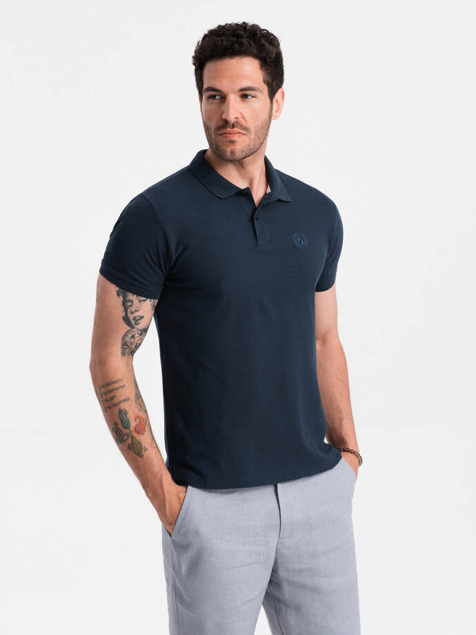 Tricou polo BASIC pentru bărbați, tricou piqué monocolor - albastru marin V2 OM-POBS-0100