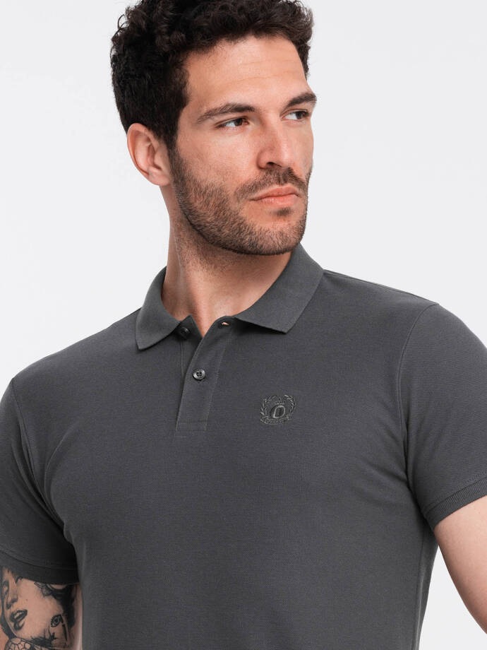 Tricou polo BASIC pentru bărbați, tricou piqué monocolor - grafit V3 OM-POBS-0100