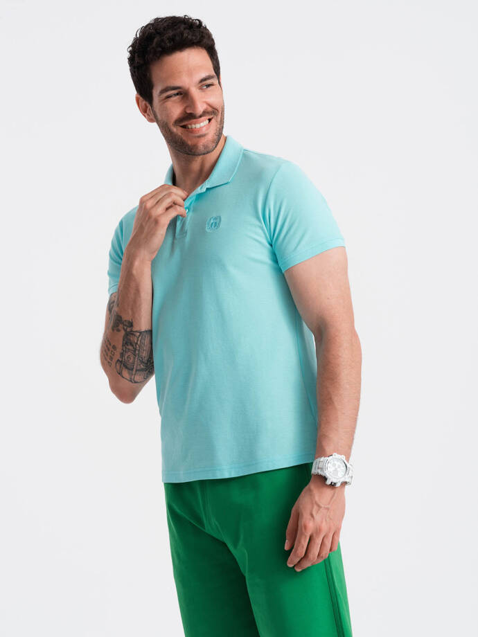 Tricou polo BASIC pentru bărbați, tricou piqué monocolor - mentă V18 OM-POBS-0100