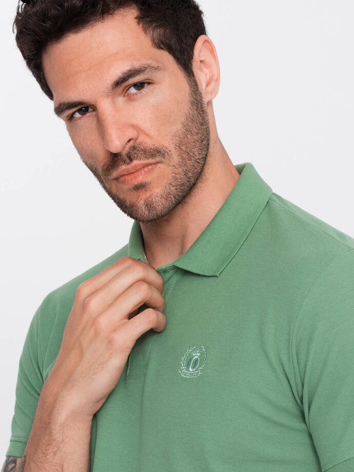 Tricou polo bărbătesc BASIC tricot piqué monocolor - verde V11 OM-POBS-0100