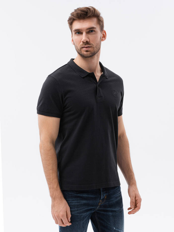 Tricou polo bărbătesc din tricot piqué - negru V1 S1374