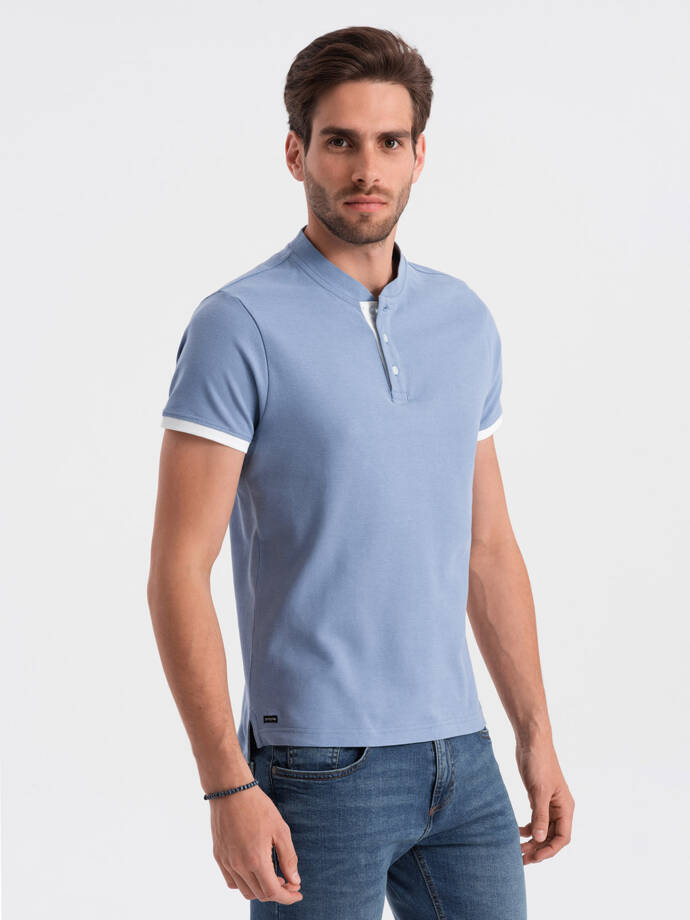 Tricou polo fără guler pentru bărbați - albastru V3 OM-TSCT-0156